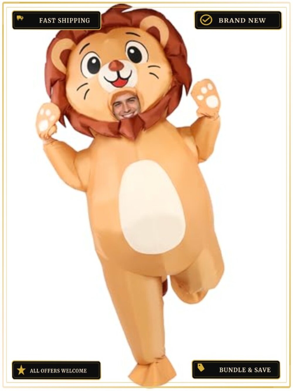 Adult Inflatable Lion Costume Blow Up Halloween Cosplay Outfit Unisex Plus Size